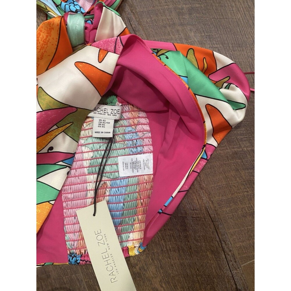 Rachel Zoe Women MIDI Skirt Halter Top Set Xs Jungle Tropical Floral Vibrant NEW - Picture 4 of 8